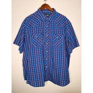 Wrangler Men Blue Red‎ Plaid Western Short Sleeve Snap Button Shirt XXL